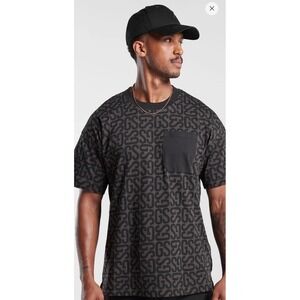 Gymshark Mens Sz L Rest Day Logo T Shirt‎ Short Sleeve Black Gray Athleisure GS